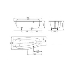 Kaldewei Advantage - Baignoire asymétrique Mini right 830, 1570x750/500 mm, antidérapant sur toute la surface, effet Perl,