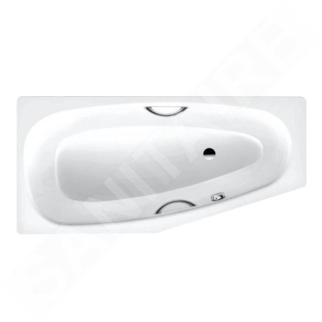 Kaldewei Advantage - Baignoire asymétrique Mini Star droite 831, 1570x750/500 mm, avec trous pour poignées, effet Perl, blanc