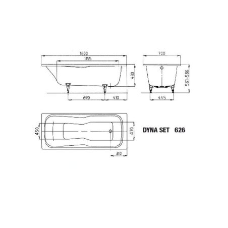 Kaldewei Ambiente - Baignoire rectangulaire Dyna Set 626, 1600x700 mm, antidérapant, effet Perl, blanc 226830003001