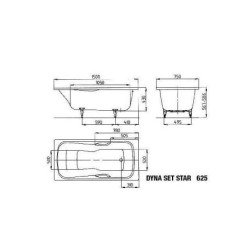 Kaldewei Ambiente - Baignoire Dyna Set Star 625, 1500x750 mm, avec trous pour les poignées, effet Perl, blanc 226700013001