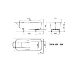 Kaldewei Ambiente - Baignoire rectangulaire Dyna Set 626, 1600x700 mm, antidérapante sur toute la surface, blanche 226834010001