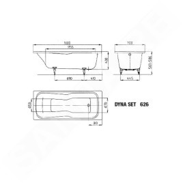 Kaldewei Ambiente - Baignoire rectangulaire Dyna Set 626, 1600x700 mm, Perl-Effect, blanc 226800013001