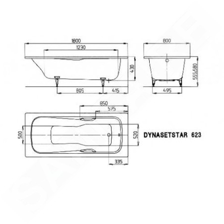 Kaldewei Ambiente - Baignoire Dyna Set Star 623, 1800x800 mm, avec trous pour les poignées, antidérapant, effet Perl, blanc