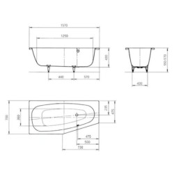 Kaldewei Advantage - Baignoire asymétrique Mini gauche 836, 1570x700/475 mm, Perl-Effect, blanc 225200013001