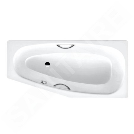 Kaldewei Advantage - Baignoire asymétrique Mini Star gauche 833, 1570x750/500 mm, avec trous pour poignées, effet Perl, blanc