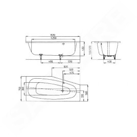 Kaldewei Advantage - Baignoire asymétrique Mini gauche 832, 1570 x 750/500 mm, antidérapant, blanc 224830000001