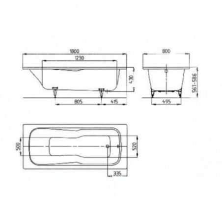 Kaldewei Ambiente - Baignoire rectangulaire Dyna Set 622, 1800x800 mm, antidérapant, effet Perl, blanc 226430003001
