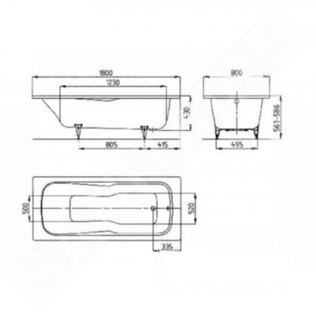Kaldewei Ambiente - Baignoire rectangulaire Dyna Set 622, 1800x800 mm, Perl-Effect, blanc 226400013001