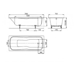 Kaldewei Ambiente - Baignoire rectangulaire Dyna Set 620, 1700x750 mm, Perl-Effect, blanc 226100013001