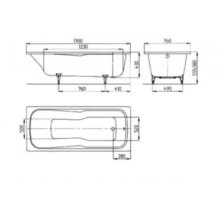 Kaldewei Ambiente - Baignoire rectangulaire Dyna Set 620, 1700x750 mm, Perl-Effect, blanc 226100013001