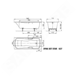 Kaldewei Ambiente - Baignoire rectangulaire Dyna Set Star 627, 1600x700 mm, avec trous pour poignées, blanc 226900010001