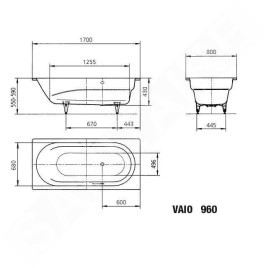 Kaldewei Ambiente - Baignoire Vaio 960, 1700x800 mm, effet perl, blanc 234000013001