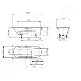 Kaldewei Ambiente - Baignoire rectangulaire Vaio Set 954, 1700x750 mm, Perl-Effect, blanc 233400013001