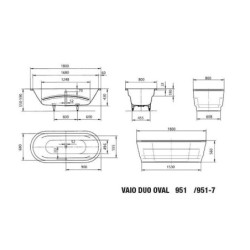Kaldewei Ambiente - Baignoire ovale Vaio Duo Oval 951, 1800x800 mm, antidérapante, effet Perl, blanc 233130003001