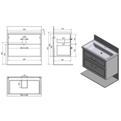 Aqualine Favolo - Meuble lavabo 865x600x446 mm, 2 tiroirs, blanc mat FV290