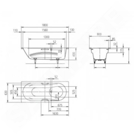 Kaldewei Ambiente - Baignoire Vaio Set Star 947, 1800x800 mm, trous pour poignées, effet Perl, blanc 234700013001