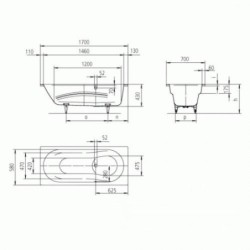 Kaldewei Ambiente - Baignoire Vaio Set 944, 1700x700 mm, effet perl, antidérapant, blanc 234430003001