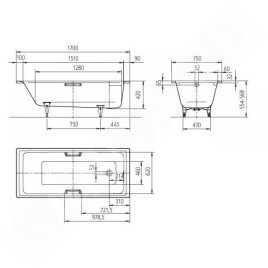 Kaldewei Ambiente - Baignoire Puro Star 654, 1700x750 mm, trous pour poignées, blanc 255400010001
