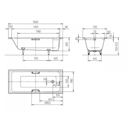 Kaldewei Ambiente - Baignoire Puro Star 685, 1600x700 mm, trous pour poignées, effet Perl, blanc 258500013001