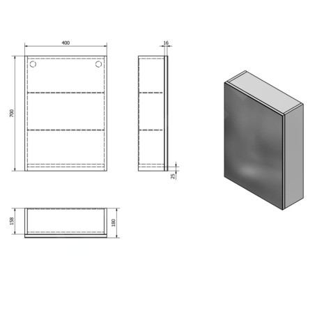 Aqualine Vega - Galerie 400x700x180 mm, 1 porte, charnières à gauche, blanc VG040