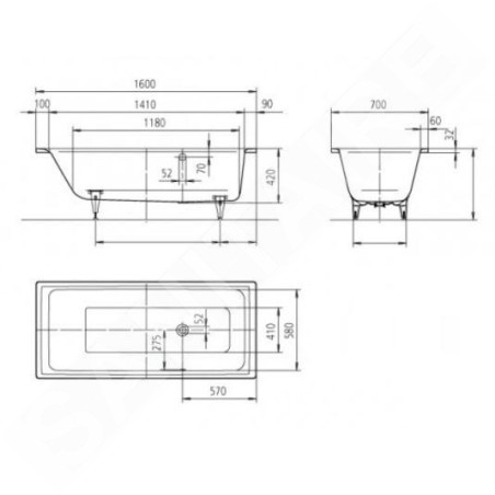 Kaldewei Ambiente - Baignoire Puro 684, 1600x700 mm, effet perl, antidérapant, blanc 258430003001