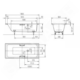 Kaldewei Ambiente - Baignoire Puro Star 659, 1800x800 mm, trous pour poignées, antidérapant, blanc 255930000001
