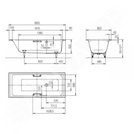 Kaldewei Ambiente - Baignoire Puro Star 659, 1800x800 mm, trous pour poignées, blanc 255900010001
