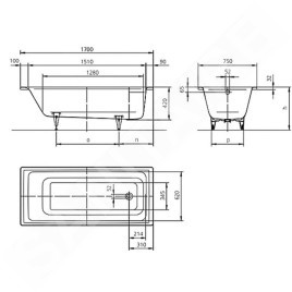 Kaldewei Ambiente - Baignoire Puro 652, 1700x750 mm, effet perl, antidérapant, blanc 256230003001