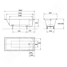 Kaldewei Ambiente - Baignoire Puro 653, 1800x800 mm, effet perl, antidérapant, blanc 256330003001
