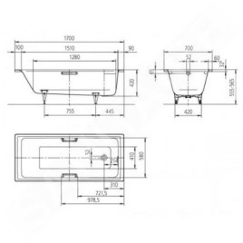 Kaldewei Ambiente - Baignoire Puro Star 689, 1700x700 mm, avec trous pour poignées, effet Perl, blanc 258900013001