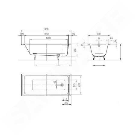 Kaldewei Ambiente - Baignoire Puro 696, 1900x900 mm, blanc 259600010001