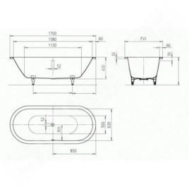 Kaldewei Avantgarde - Centro Duo Oval 127, 1700x750 mm, blanc 282700010001