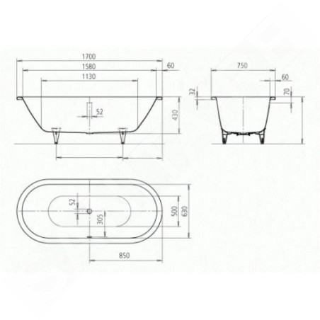 Kaldewei Avantgarde - Centro Duo Oval 127, 1700x750 mm, blanc 282700010001