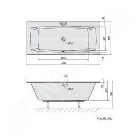 Polysan Baignoires - Baignoire rectangulaire KVADRA 1700 x 800 x 470 mm, blanc 18611