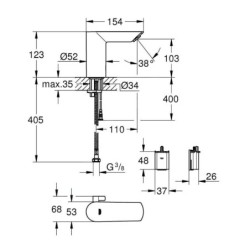 Grohe Bau Cosmopolitan E - Mitigeur lavabo infrarouge avec mélange, pile 6V, chrome 36451000