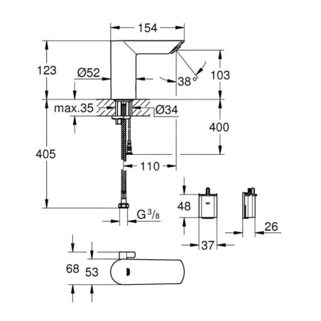 Grohe Bau Cosmopolitan E - Mitigeur lavabo infrarouge avec mélange, pile 6V, chrome 36451000