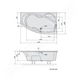 Polysan Baignoires - Baignoire asymétrique MAMBA R, 1700 x 1000 x 470 mm, blanc 77111