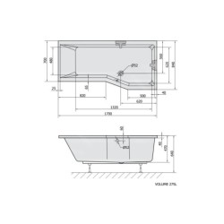 Polysan Baignoires - Baignoire asymétrique VERSYS L, 1700 x 840 x 470 mm, droit, blanc 70611