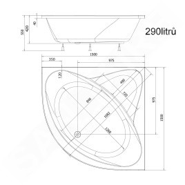 Aqualine Baignoires - Baignoire d'angle DYJE, 1500x1500x420 mm, blanc A1550