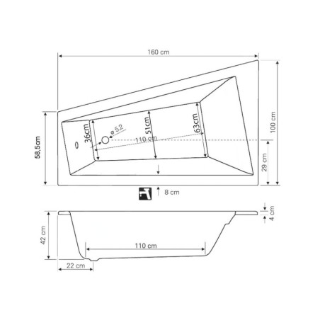 Aqualine Baignoires - Baignoire METUJE, 1600x1000x420 mm, gauche, blanc G2610