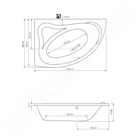 Aqualine Baignoires - Baignoire Orava 1480x900x380 mm, gauche, blanc G1590