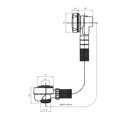 Sapho Senator - Garniture de vidage pour baignoire avec bowden, longueur 550 mm, bonde 72 mm, inox VR115528
