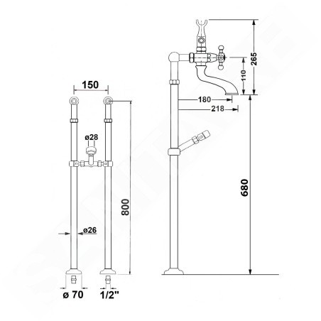 Sapho Antea - Raccordement pour installation de mitigeur au sol, 2 pièces, chrome 9841