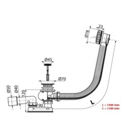 Alcadrain Garnitures de vidage - Kit vidange et trop-plein pour baignoire, longueur 1000 mm, chromé A55K-100