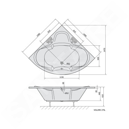 Polysan Baignoires - Baignoire d´angle SIMONA, 1400 x 1400 x 440 mm, blanc 96111