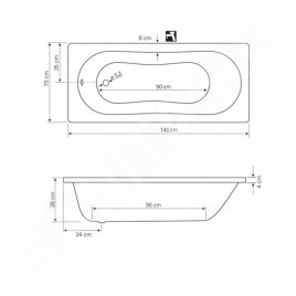 Aqualine Baignoires - Baignoire Jizera, 1400x700x390 mm, blanc G1470
