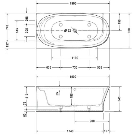 Duravit Cape Cod - Baignoire d'angle 1900x900 mm, version gauche, blanc 700362000000000