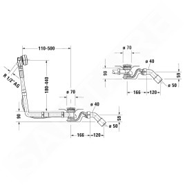 Duravit Accessoires - Garniture de vidage et de trop-plein Quadroval avec remplissage, bowden 650 mm, chrome 792203000001000