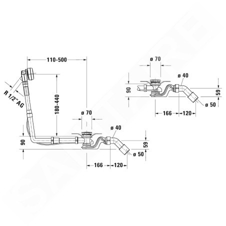 Duravit Accessoires - Garniture de vidage et de trop-plein Quadroval avec remplissage, bowden 650 mm, chrome 792203000001000
