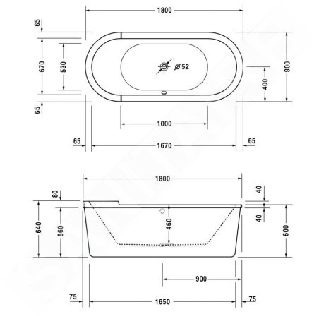 Duravit Starck - Baignoire îlot, 1800x800 mm, avec panneau, blanc 700010000000000